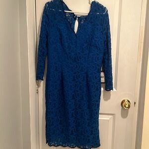 Adrianna Papell Blue V-Neck Scallop Edge Dress Size 10 NWT